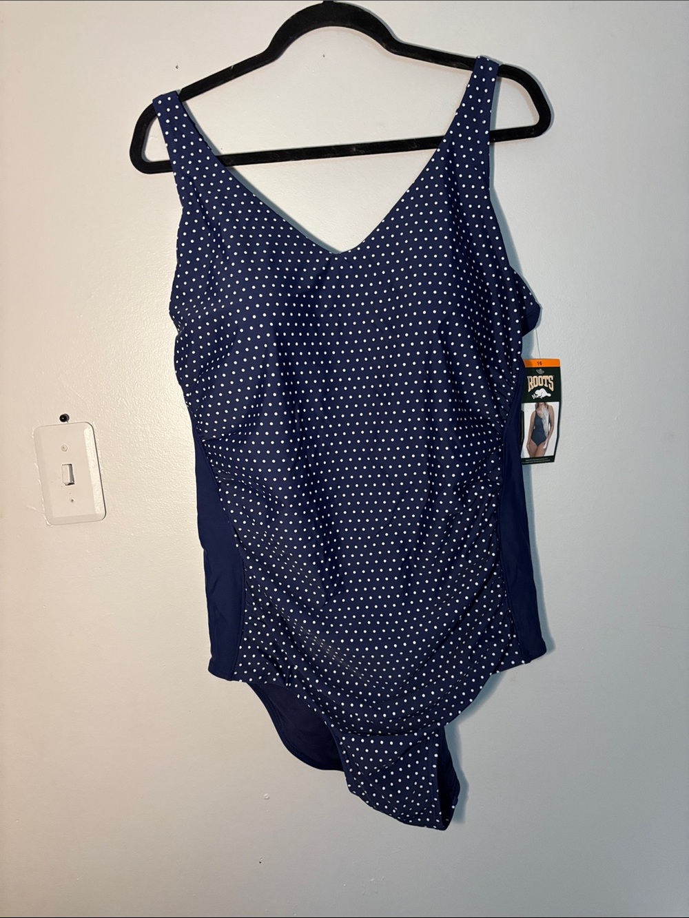 Women’s Roots Navy and White Polka Dot  One-Piece Bathing Suit XXL